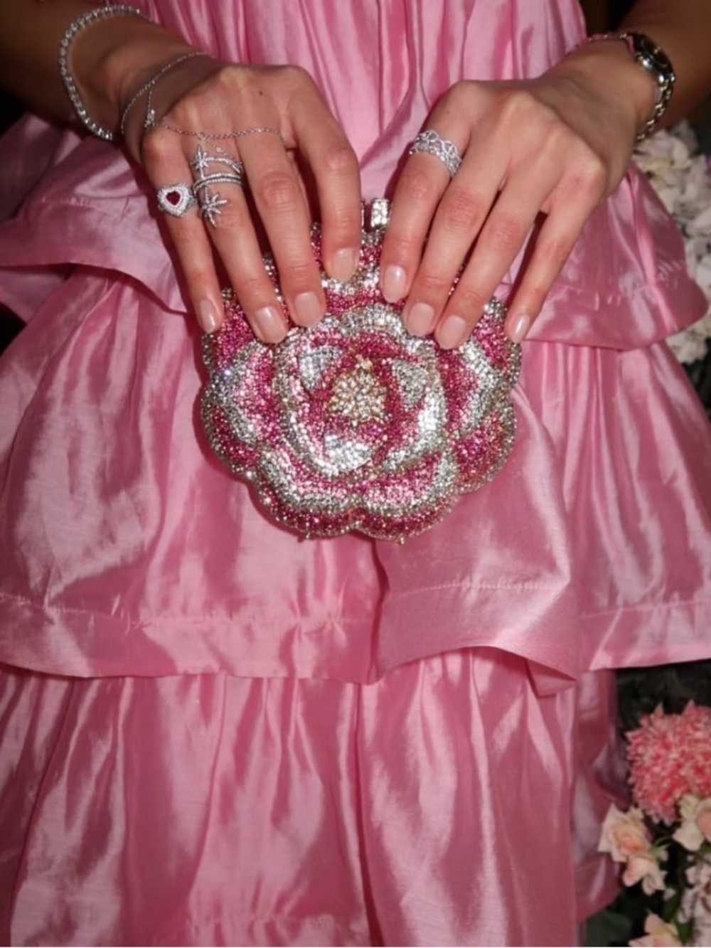 Crystal Rose Clutch - Pink Sparkle Evening Bag